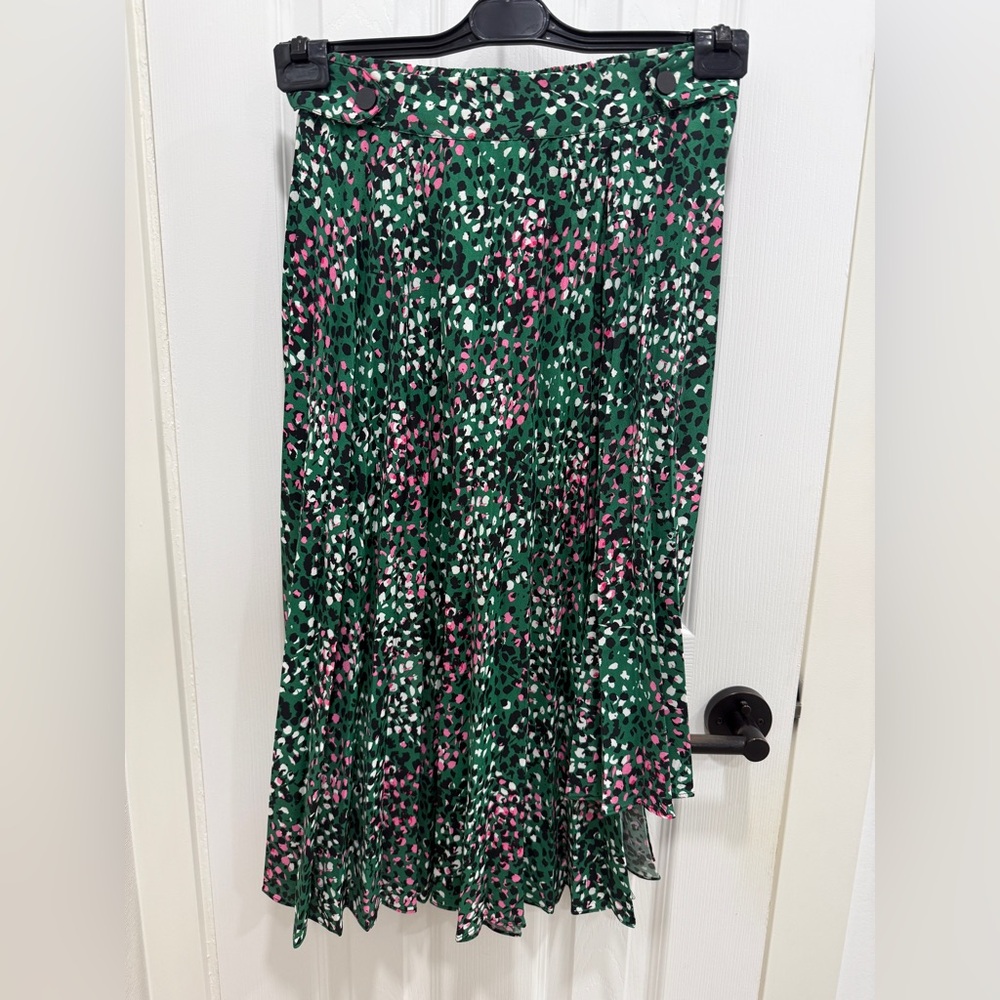 Topshop Spotted Pattern Green Asymmetrical Skirt Petite US6